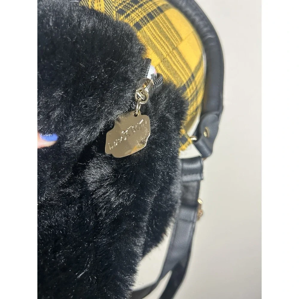 Betsy Johnson Luv Betsy Yellow Cat Plush Backpack Medium Plaid Preppy Y2K Trend